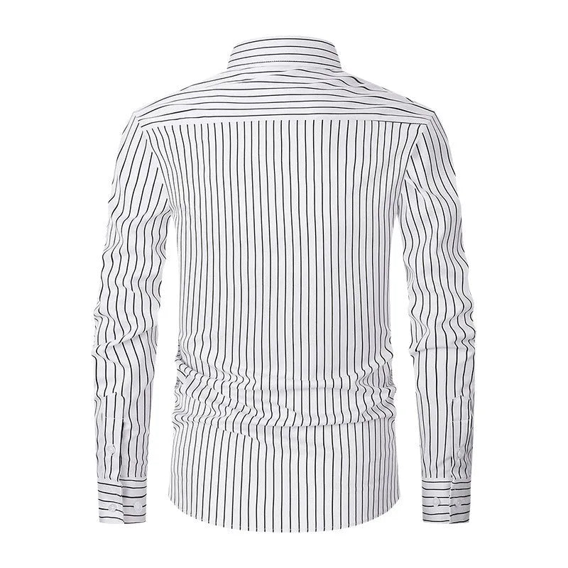 Men's slim fit striped long sleeve shirt in ice silk polyester blend for business formal wear
