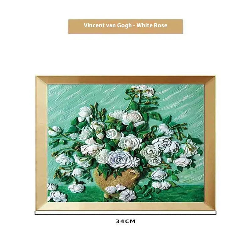 DIY paint by numbers kit showing Van Gogh's Starry Night canvas with acrylic paints and brushes