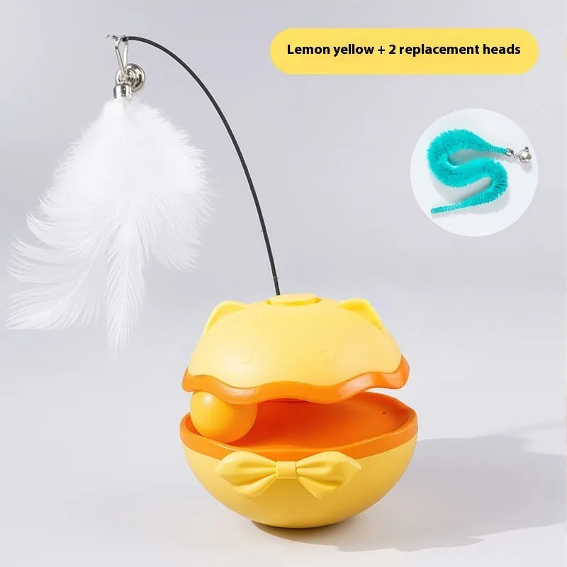 Electric cat toy tumbler teaser in yellow, blue or grey plastic with self-moving action