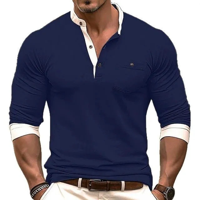 Men's long sleeve cotton t-shirt in solid colours black, green, navy, brown, orange, grey