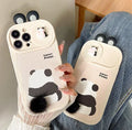 Furry panda phone case with hand-woven tail, soft silicone, for Apple iPhone