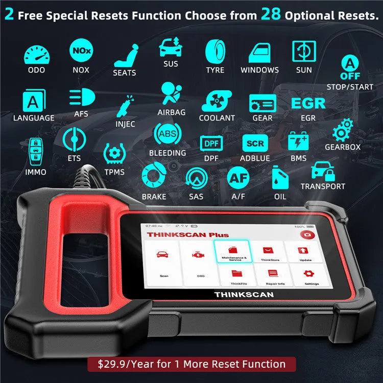 Thinkcar Thinkscan Plus S2 car diagnostic scanner for ECM, ABS, SRS system detection, compact 28x25x5mm