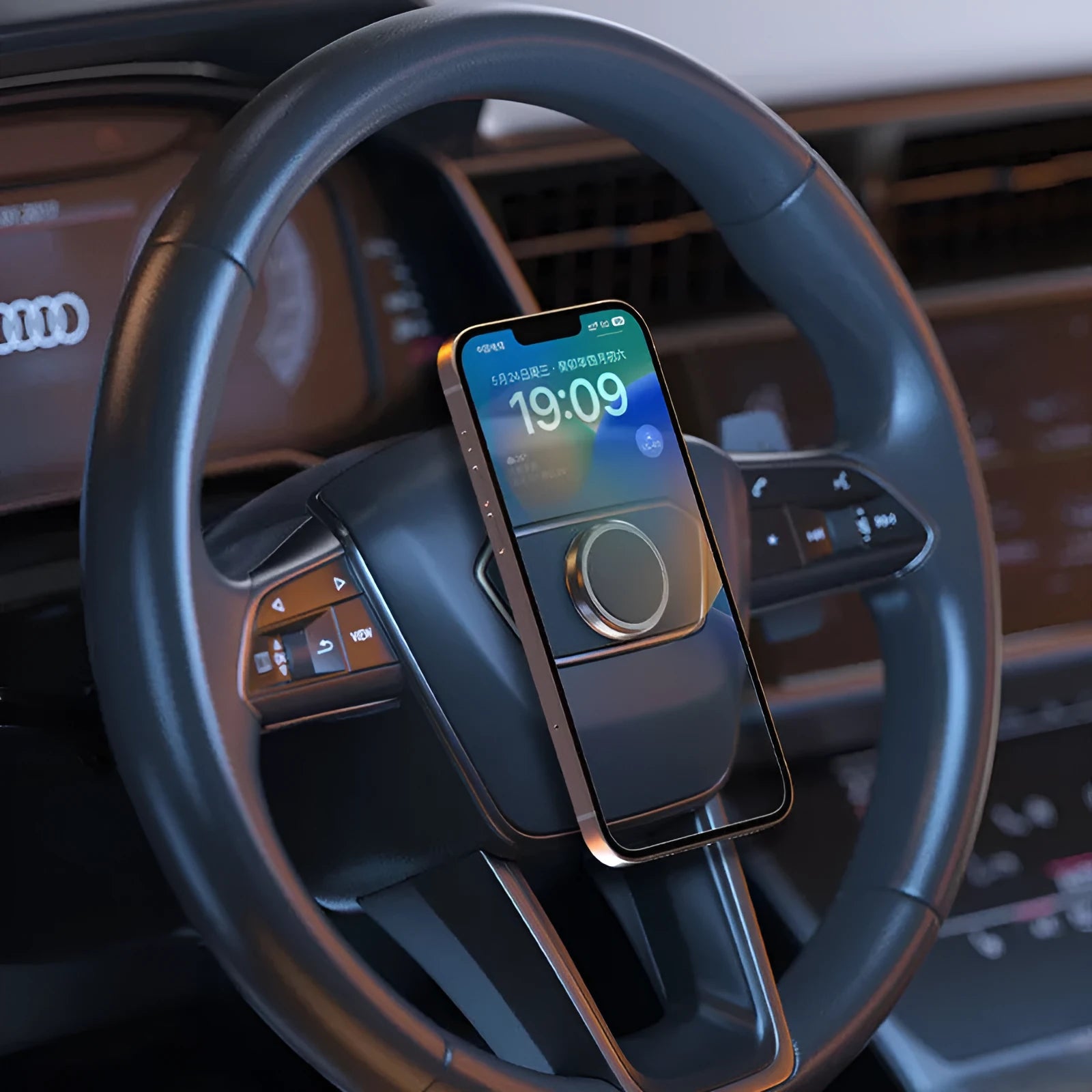 Obsidian Black magnetic adsorption mobile phone holder with two magnetic discs and adhesive gel pad