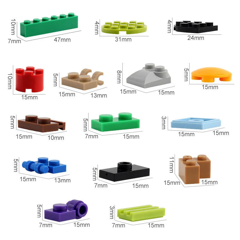 1000 red ABS plastic granular building blocks in a bulk box for creative construction play