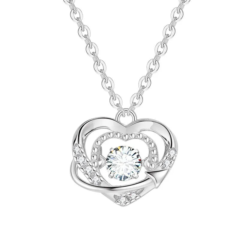 925 sterling silver heart pendant necklace with O-shaped chain and Seiko finish on white background