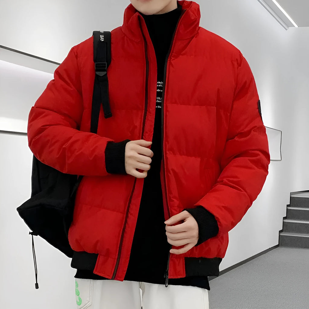 Men's thick cotton-padded cardigan jacket in loose fit polyester black winter outerwear