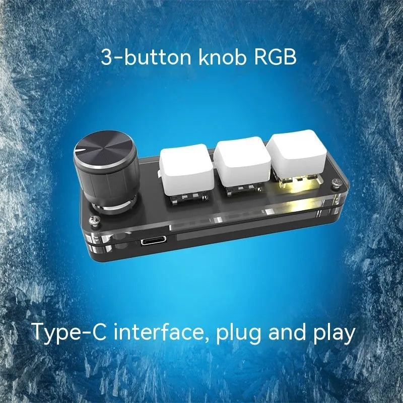 Black mini macro keyboard with RGB backlighting and dedicated copy paste keys