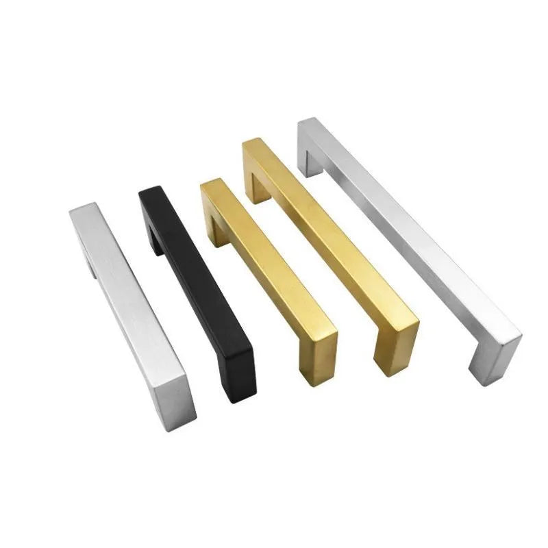 Stainless steel square pipe cabinet drawer handle in brushed silver finish