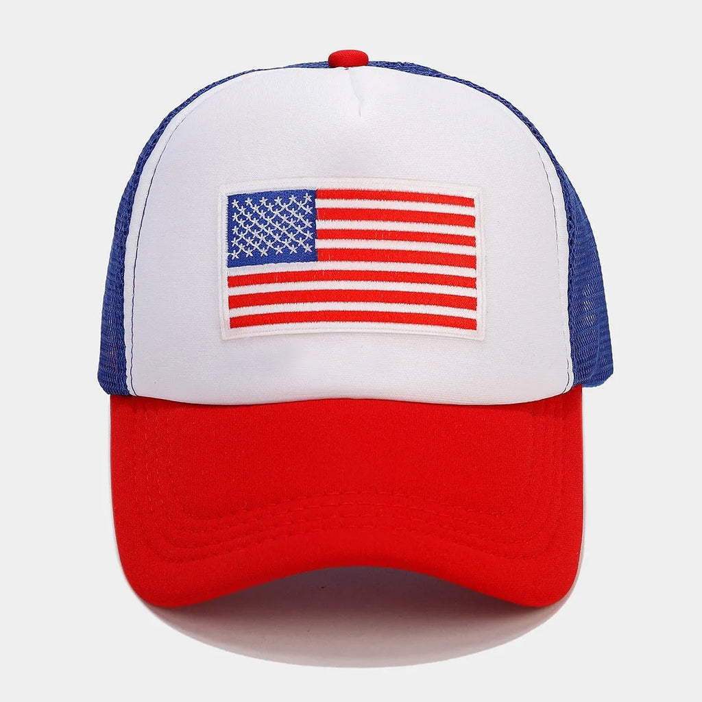 Red and blue contrast mesh adjustable baseball cap with breathable space cotton fabric and dome crown