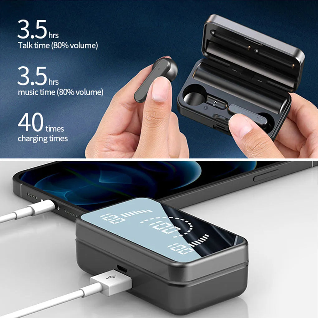 S20 wireless Bluetooth earphone in-ear with LED and microphone, available in black
