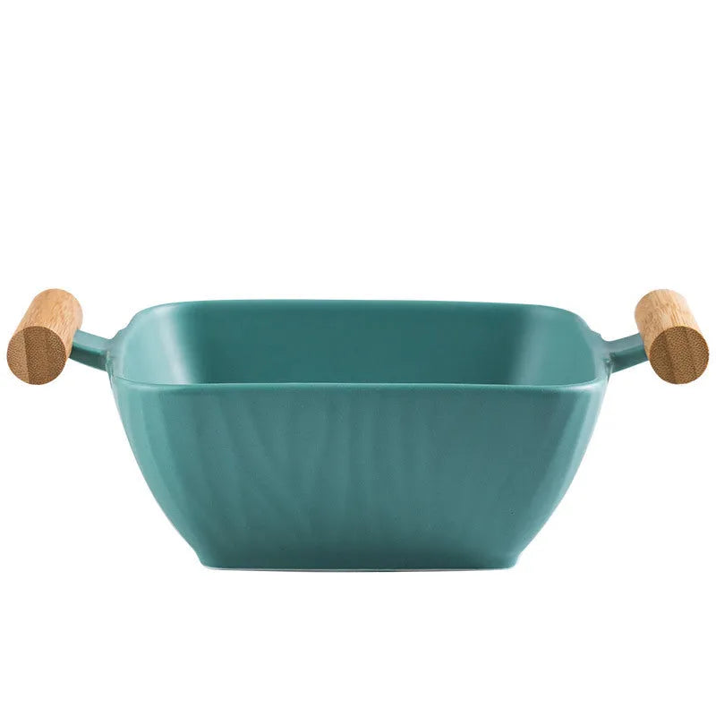 Irregular shaped porcelain ceramic bowl with lid in modern design for food service