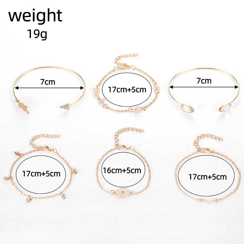 Six-piece women's fashion bracelet set with golden spot drill and water droplet designs