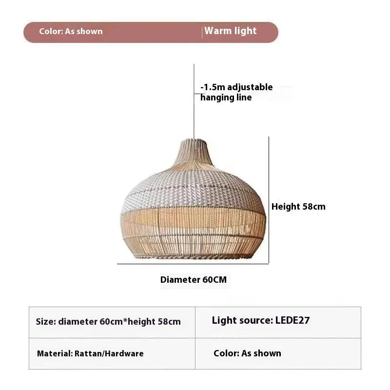 Rattan chandelier with 60cm diameter and woven silent wind style design