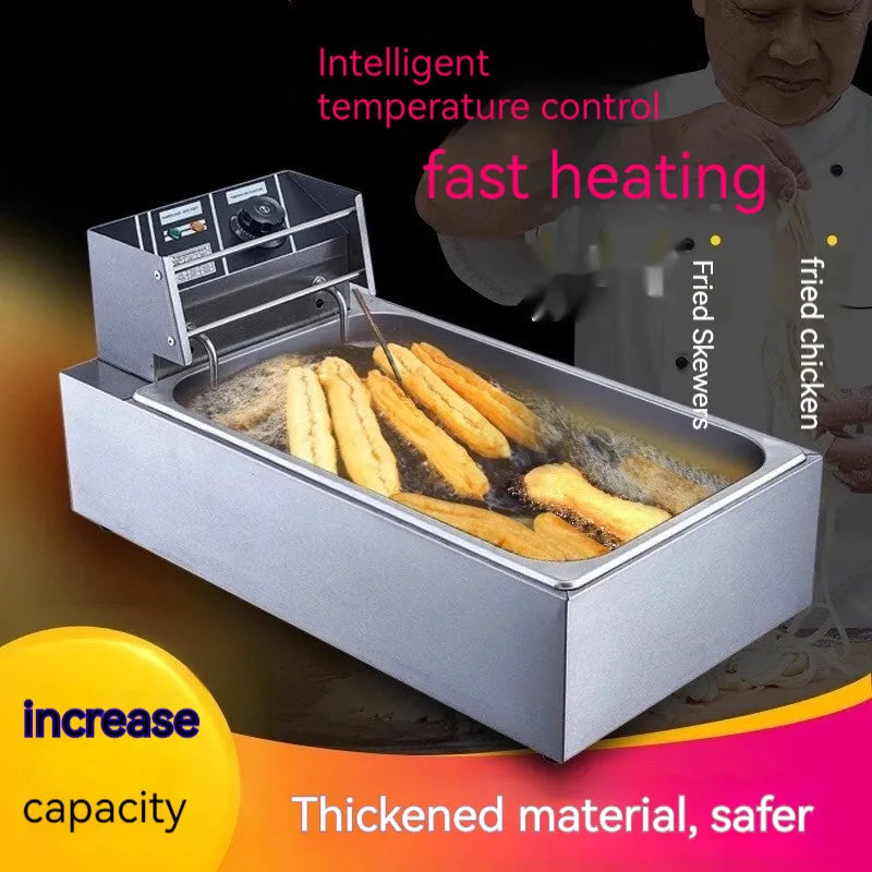 Commercial stainless steel deep frying pan with temperature control and 18 single cylinder configuration