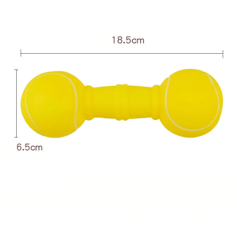 Brown, orange, white, and yellow PVC football dumbbell shaped squeaky dog chew toy