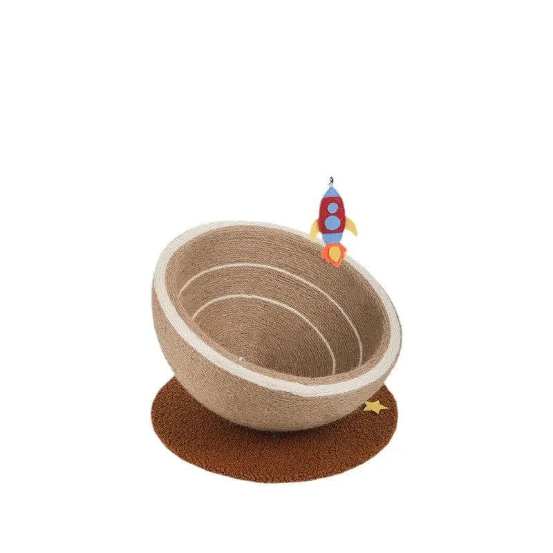 Large integrated cat scratching basin and nest with sisal rope post and flannel bed in Starlight Sisal Nest colour.