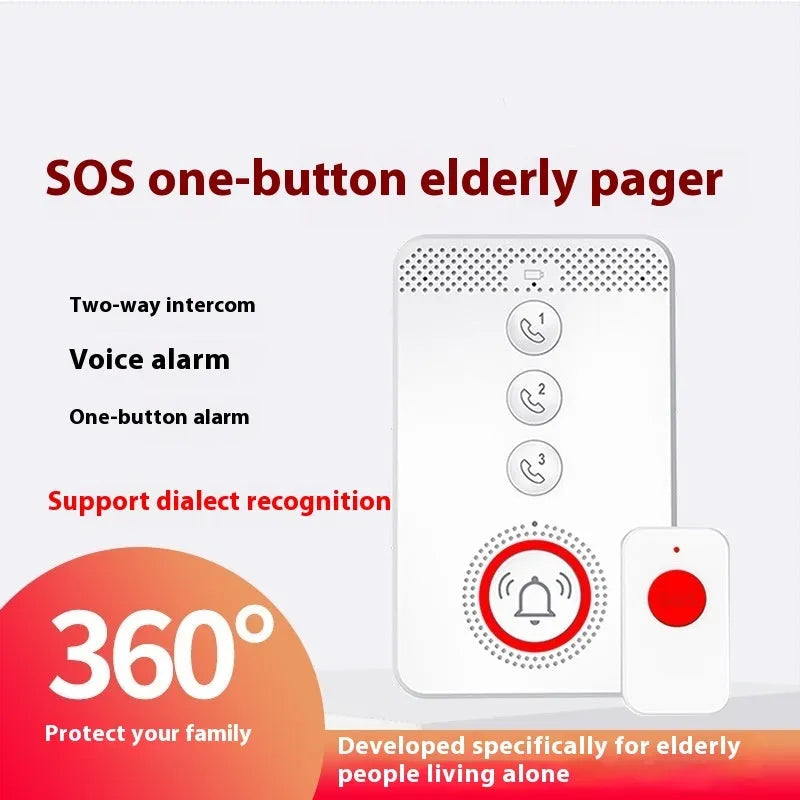 White elderly emergency alert device with one main buzzer unit and three wireless emergency buttons