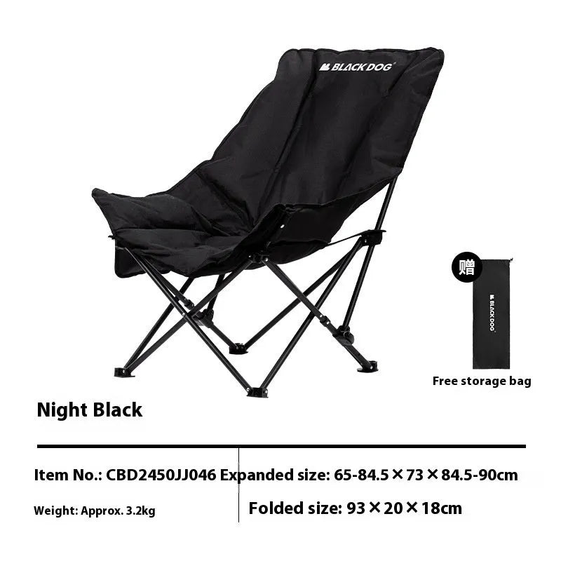 Night black camping recliner moon chair with Oxford cloth construction folded position