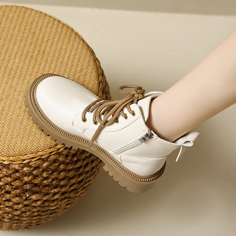 Beige women's winter Martin boots mid heel 3-5cm Korean style