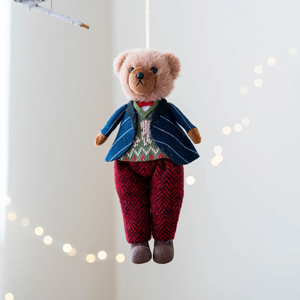 Princess and Gentleman plush bear dolls wearing cotton suits with plaid patterns