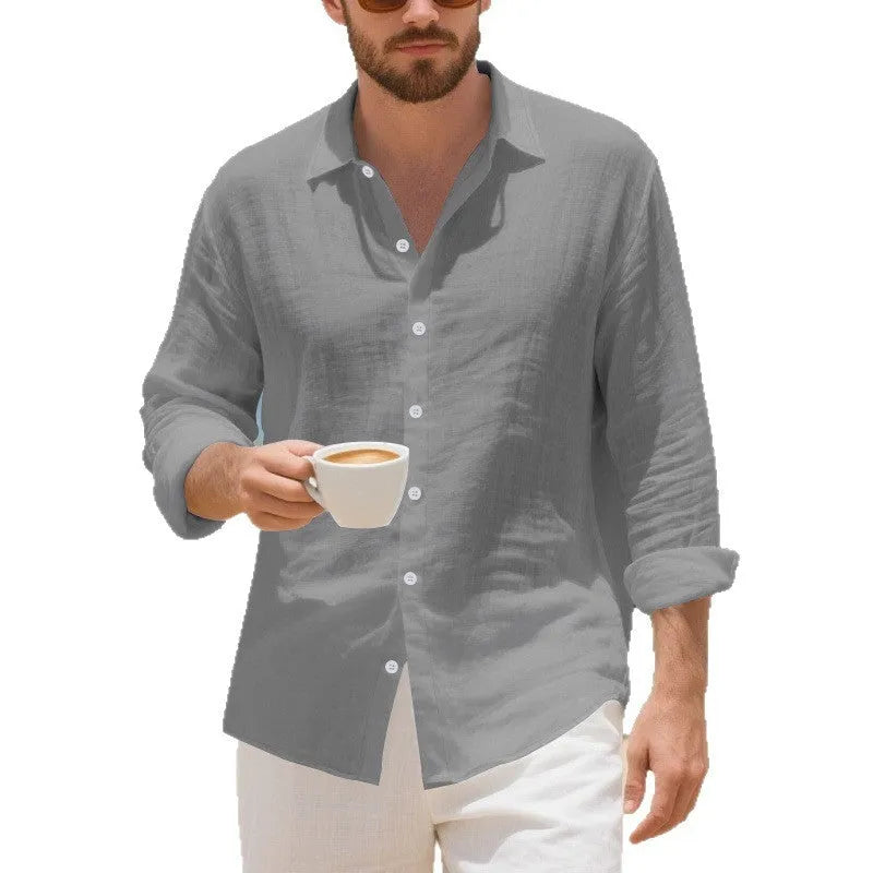 Men's linen casual shirt in American loose fit available in eight colour options