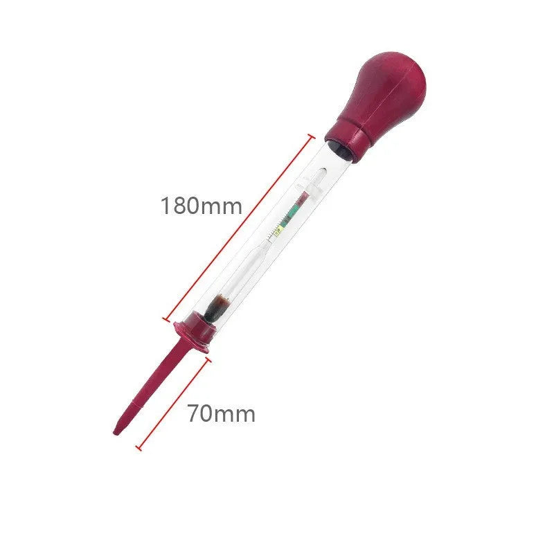 Electrohydraulic hydrometer for battery electrolyte measurement with glass construction and suction-type operation