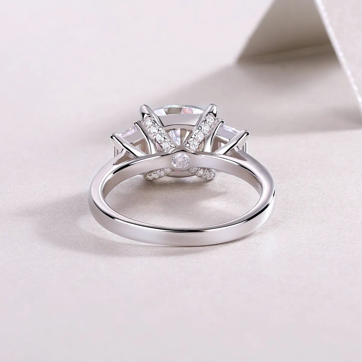 Moissanite wedding ring set with square 9x9mm stone in S925 silver and platinum plating