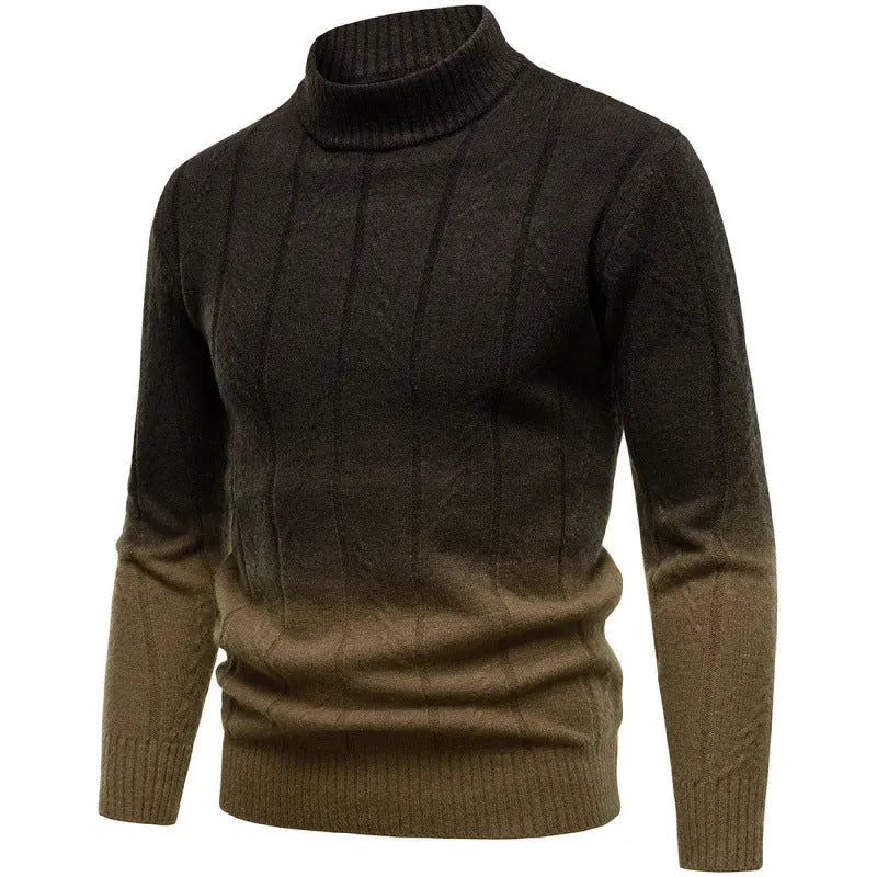 Men's gradient colour half turtleneck sweater with batwing sleeve in dark gray collar