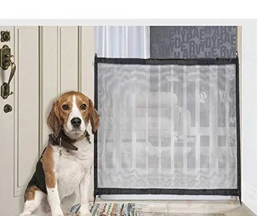 Dog security fence nylon mesh and stainless steel tube in beige 110x72cm for doorway pet barrier