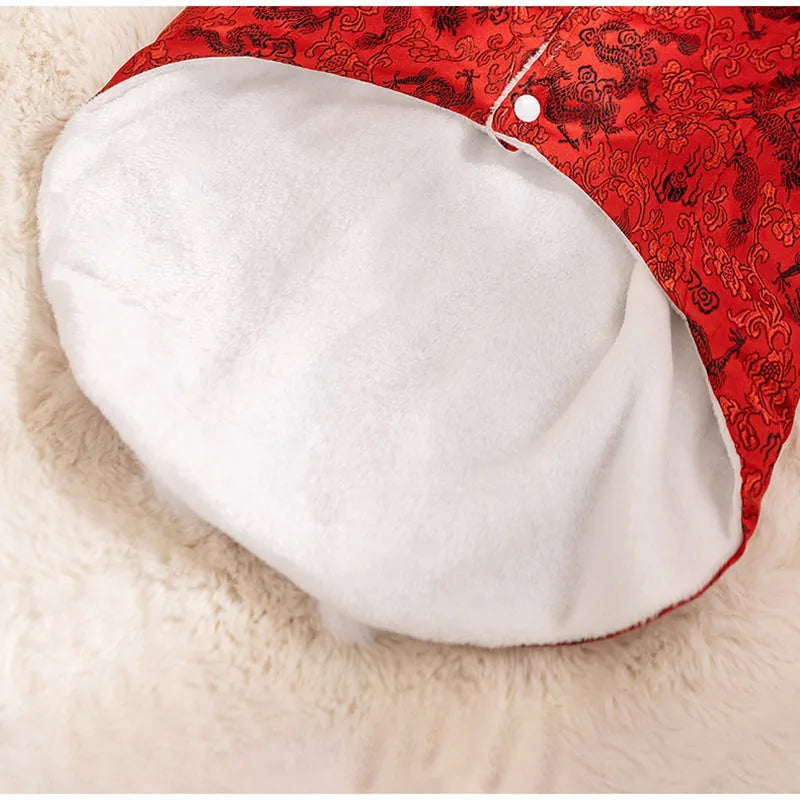 Chinese-style cotton-padded dog Tang suit with rabbit fur collar for large and medium-sized dogs