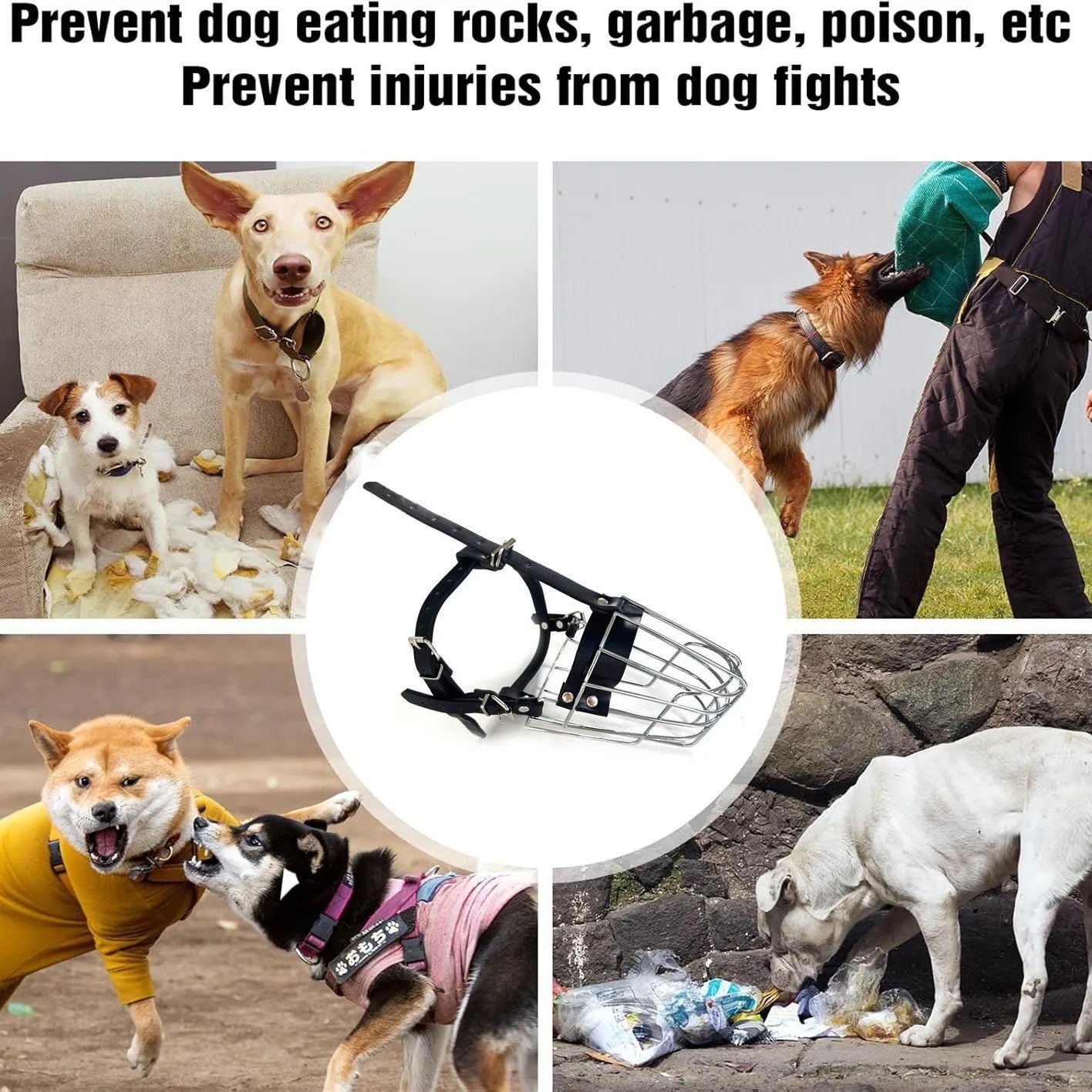 Black metal dog muzzle for Golden Retriever and German Shepherd breeds
