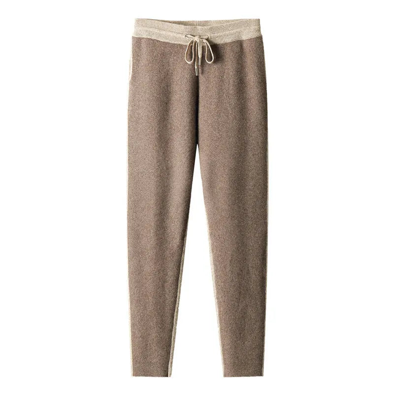 Men's camel cashmere wool blend winter cardigan suit with zip front and matching trousers