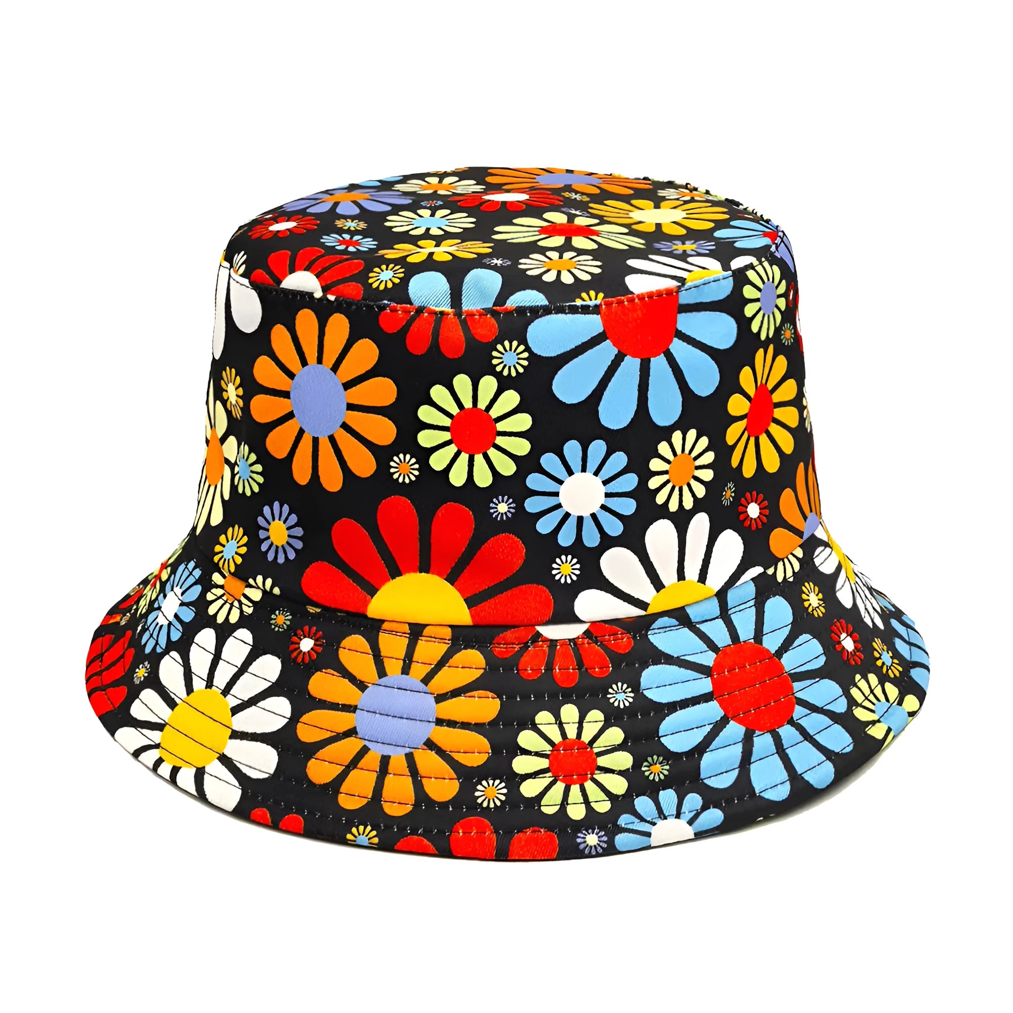 Flower pattern bucket sun hat with dome crown in polyester fabric