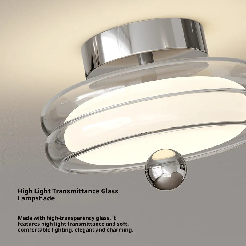 Antique glass ceiling lamp with remote control and tricolour light in wood colour finish for bedroom