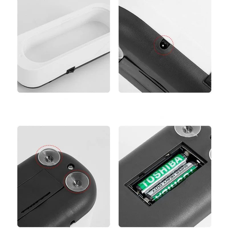 Black and white multifunctional ultrasonic cleaner for eyeglasses and jewellery with high frequency vibration
