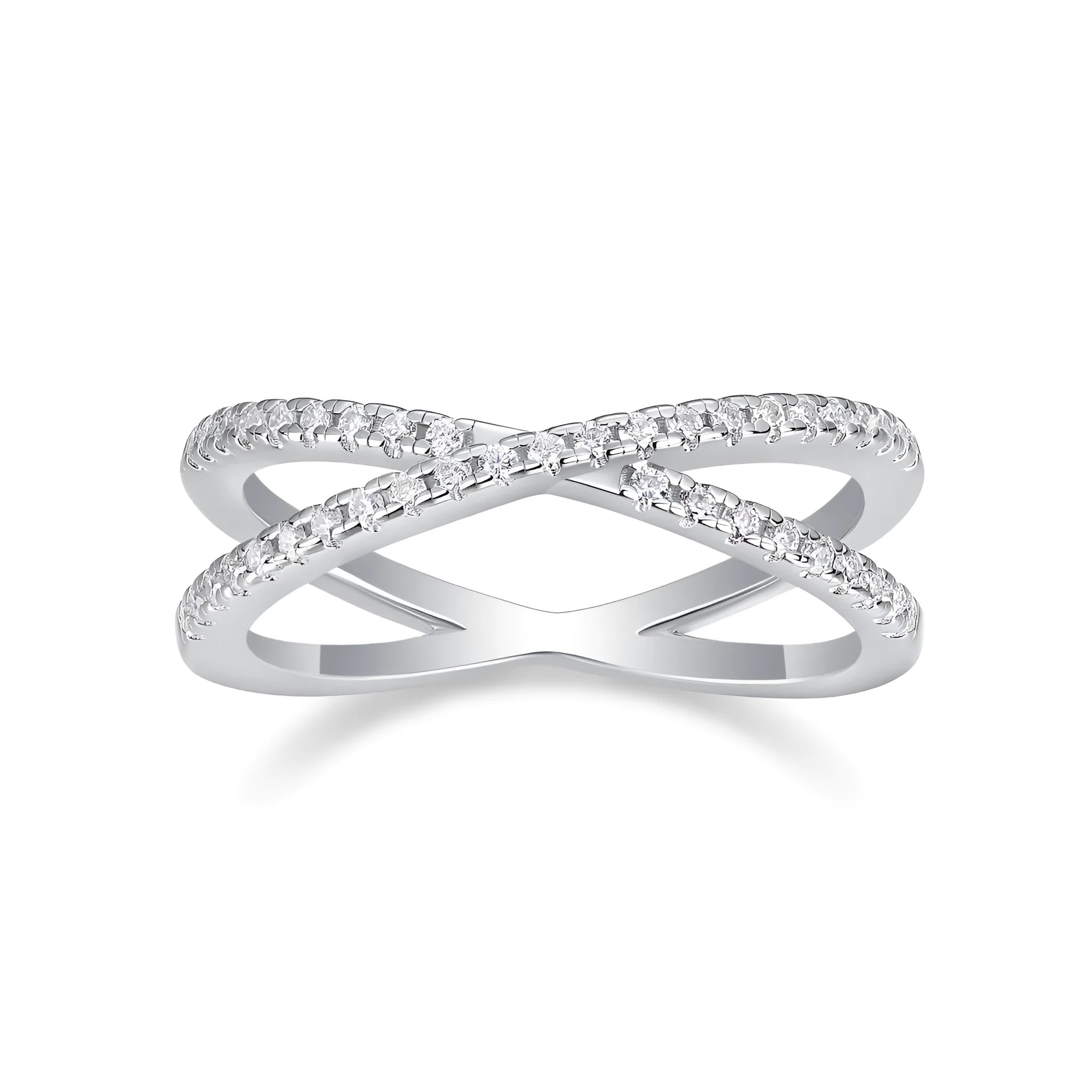 Love Interwoven moissanite wedding ring set in gold S925 silver with platinum plating on white background