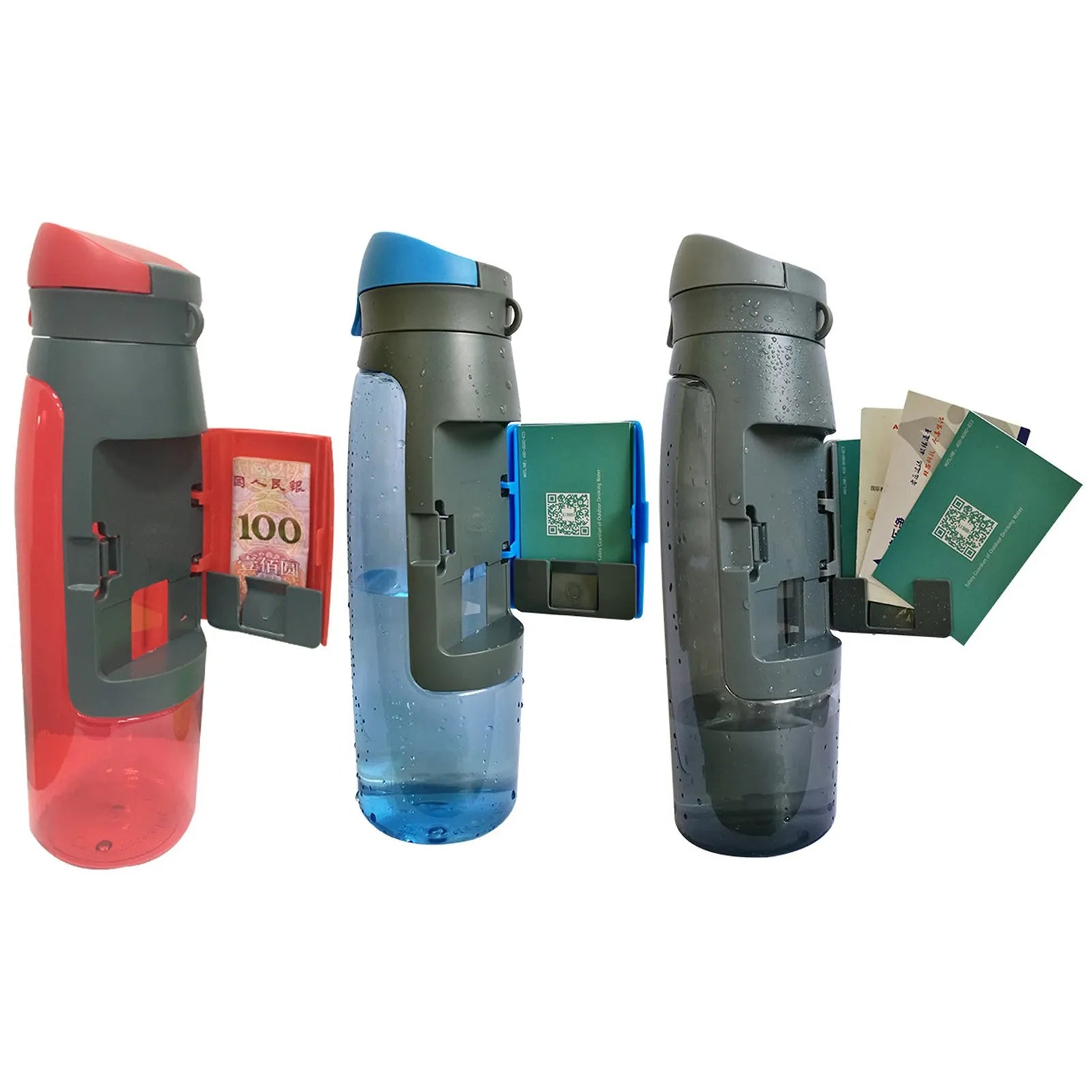 Black water bottle shape hidden safe with secret compartment on a white background