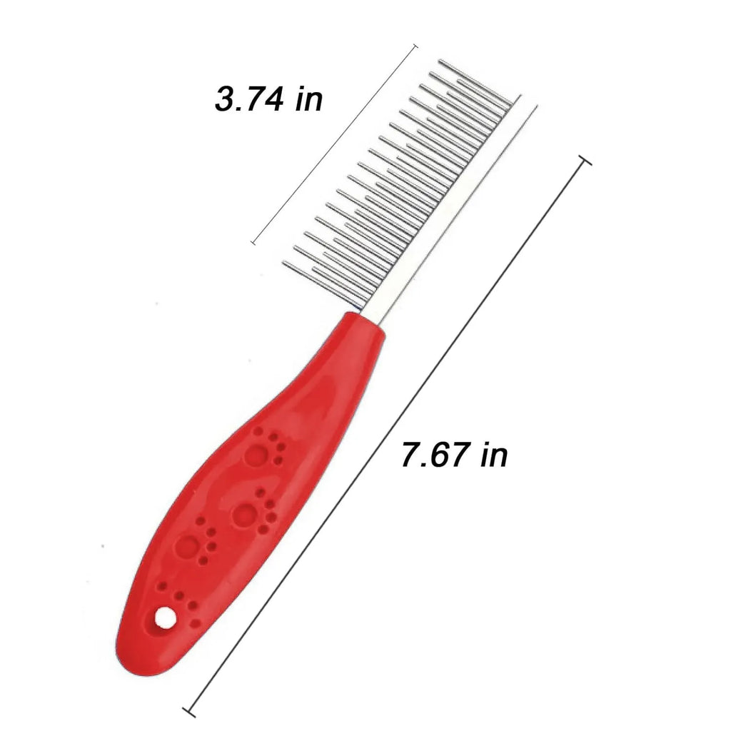 Red pet grooming comb with stainless steel short and long teeth for dematting dogs cats poodles horses