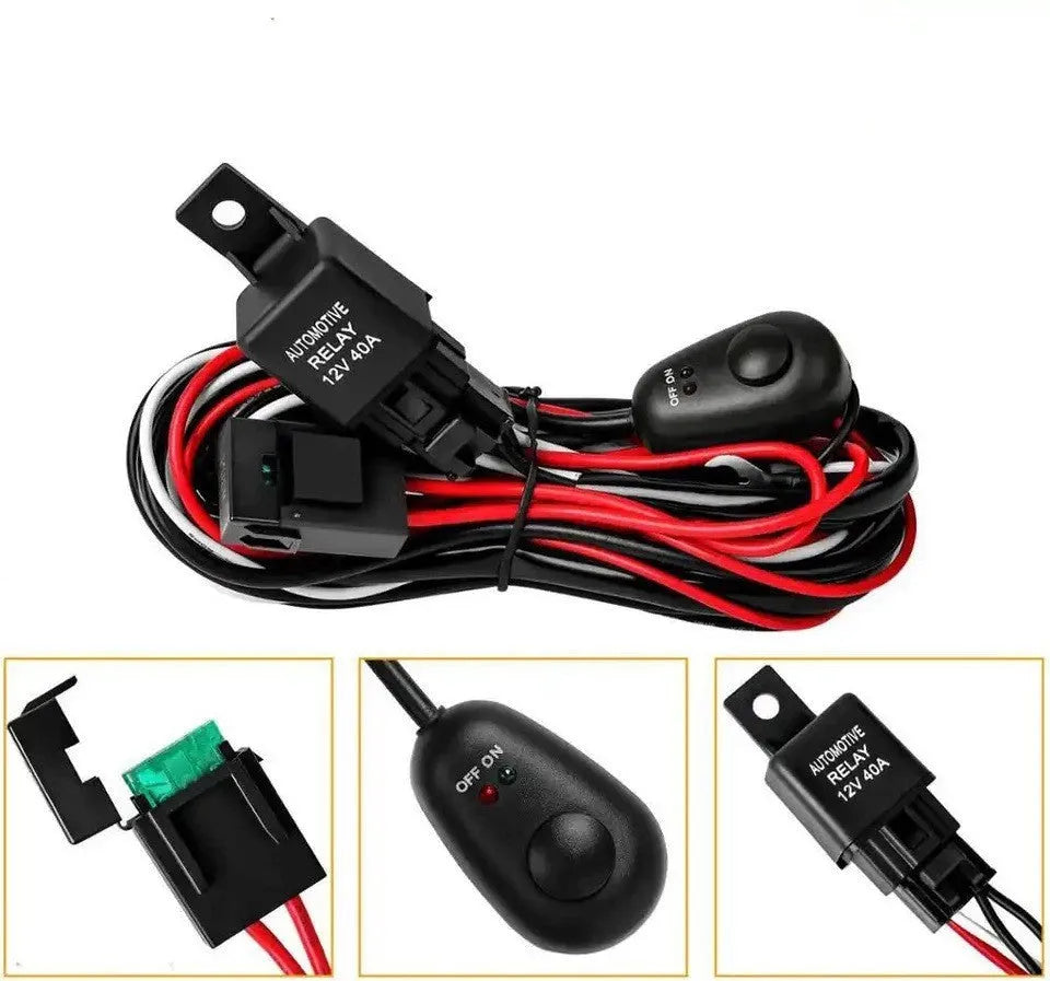 Automotive LED spotlight wiring harness with 2 metre silicone cable and double-headed connections