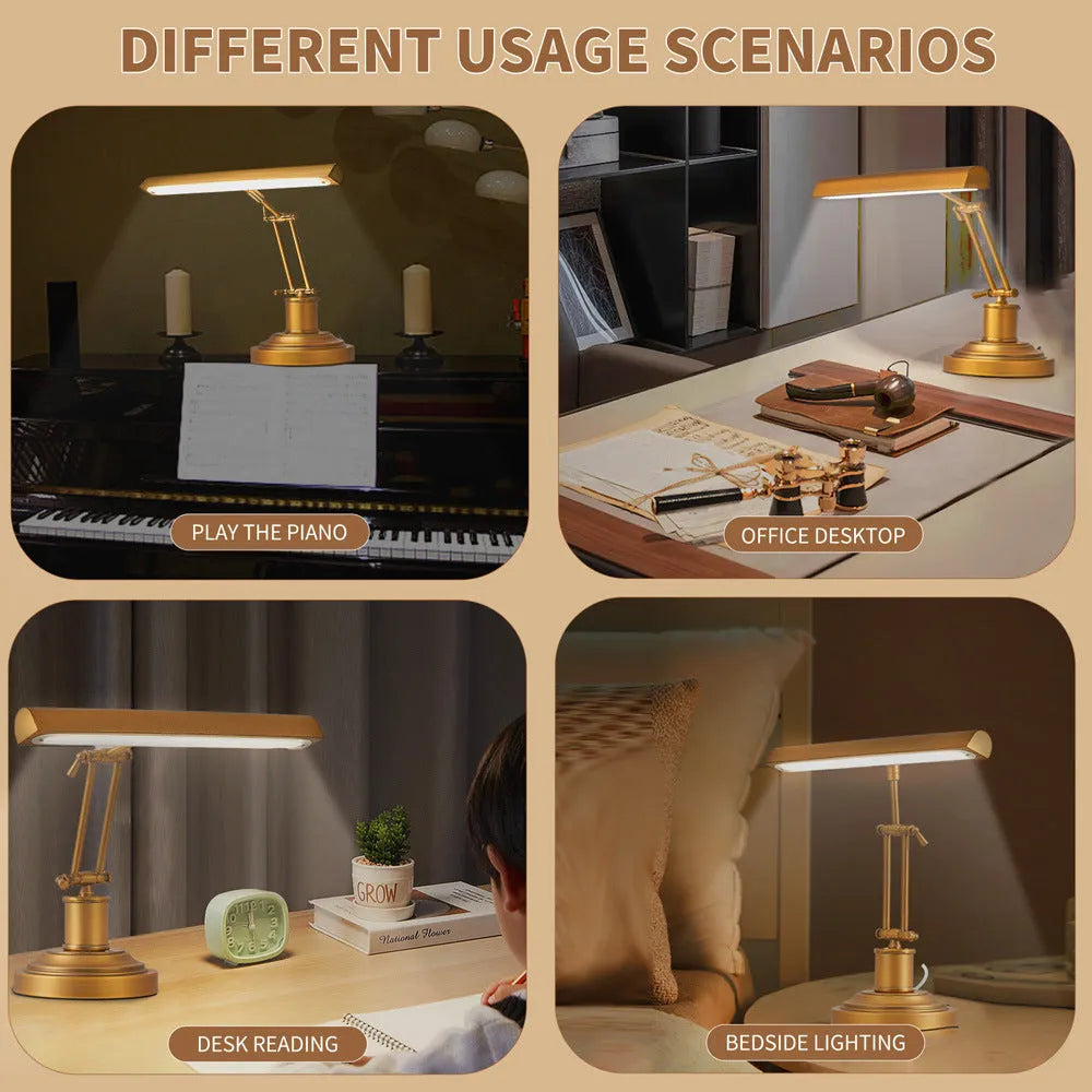 Modern simplicity touch dimming table lamp with music spectrum pattern, metal shade in bronze, for piano practice