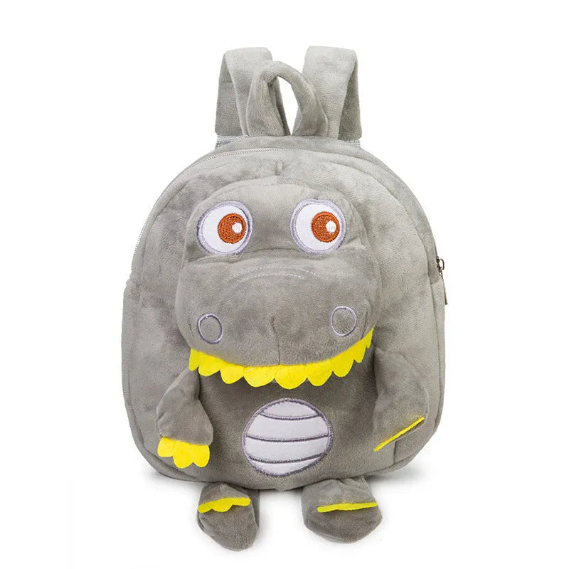 Dinosaur plush backpack with embroidery detail in blue colour with soft handle