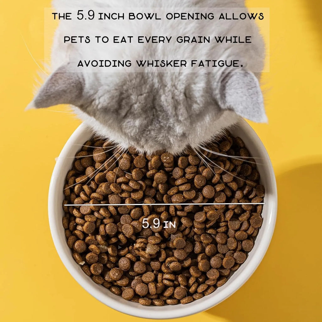 Ceramic raised pet bowl with animal design for cats and small dogs