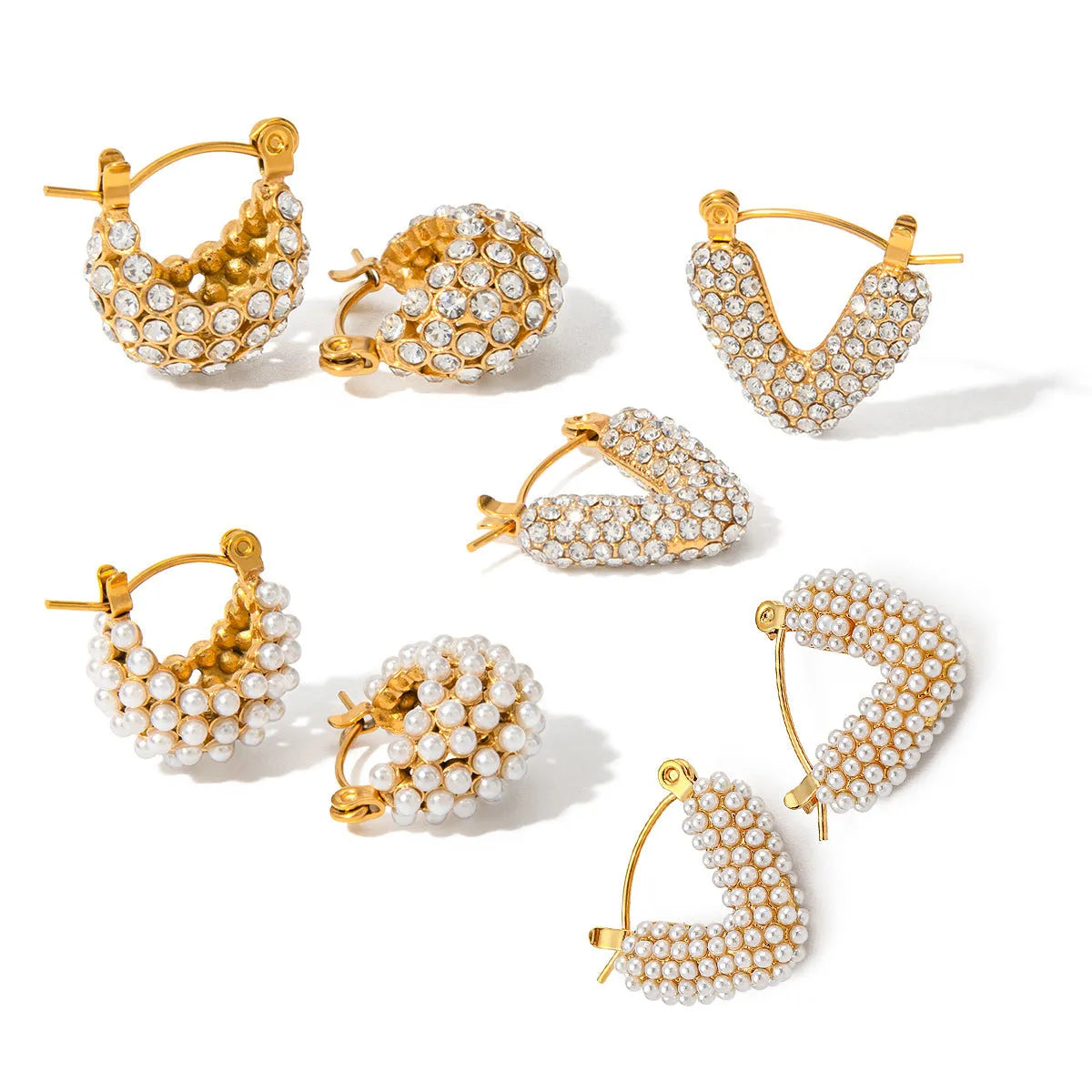 Hollowed-out cabas stainless steel drop earrings with inlaid rhinestones and electroplated finish