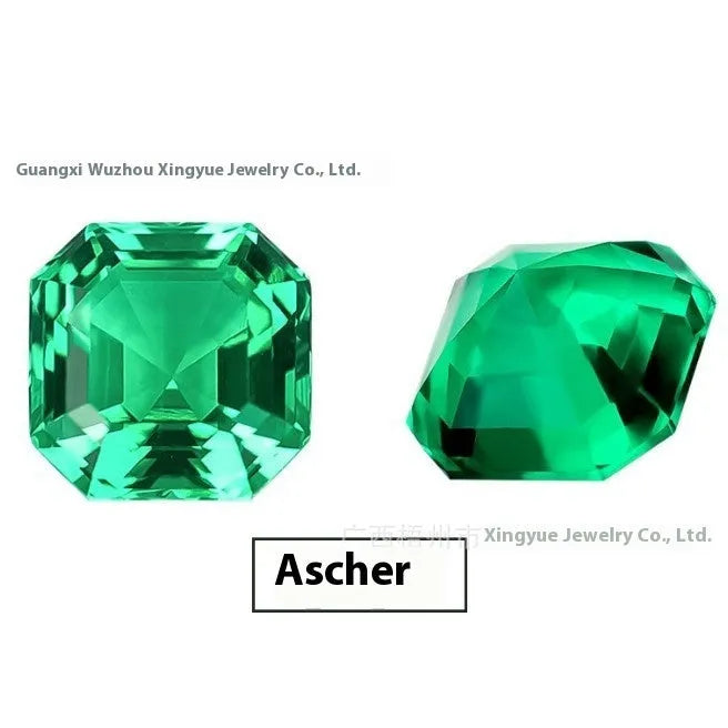Loose cultivated emerald gemstone in Columbia green treasure colour on a white background.