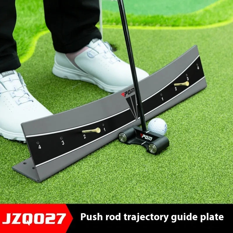 Adjustable golf putter trajectory balance simulator made from white PVC with a push rod balancer.