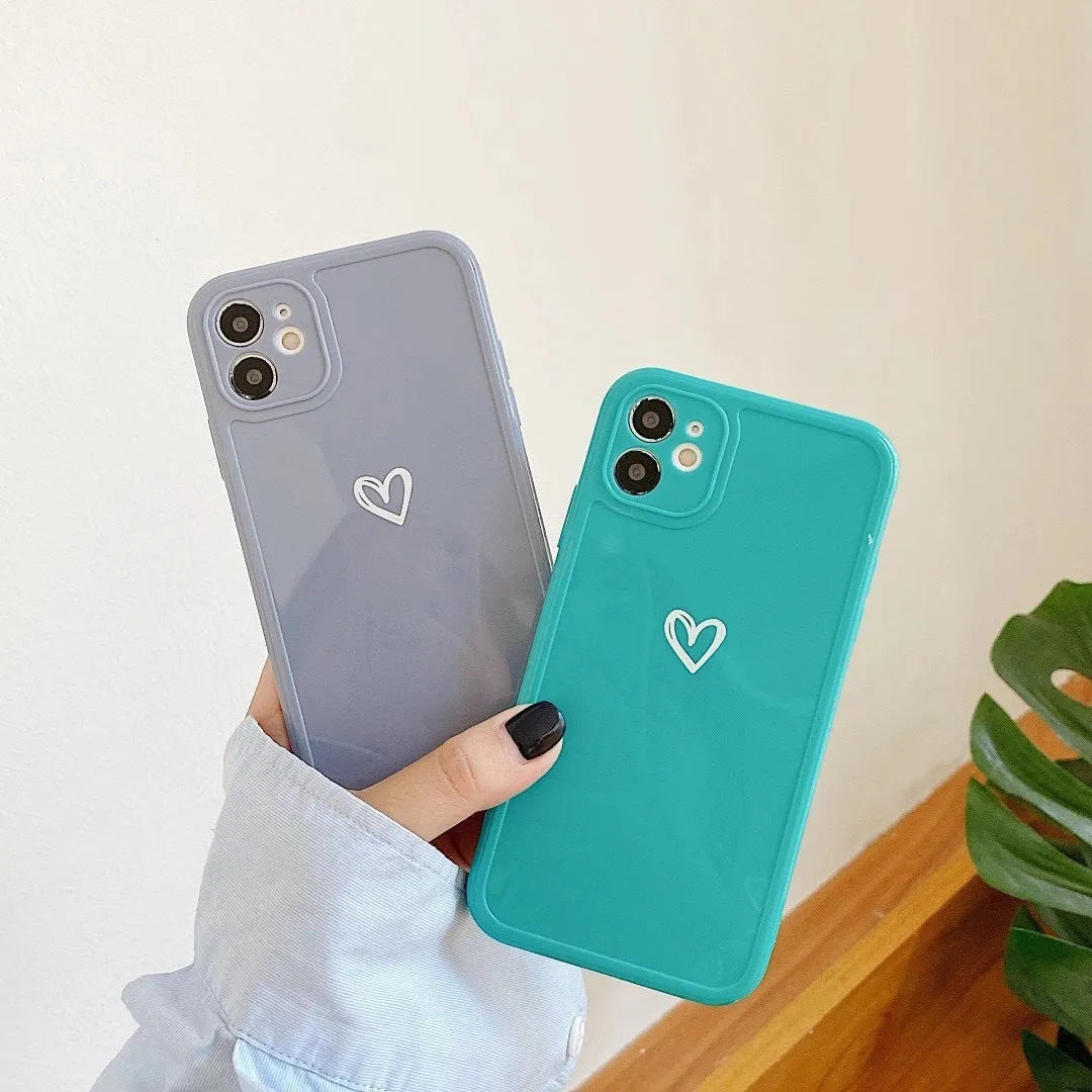 Couples Love solid colour TPU phone case for iPhone, available in Grey, Light Blue, Pink, and White