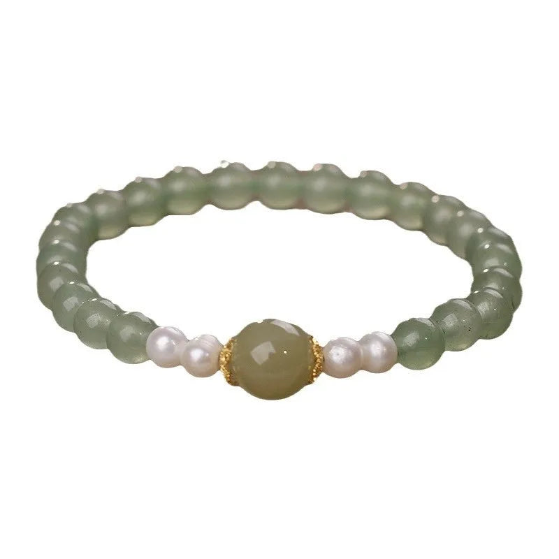 Hetian jade pearl bracelet for women, geometric round beads, Jasper Pearl colour, electroplated finish