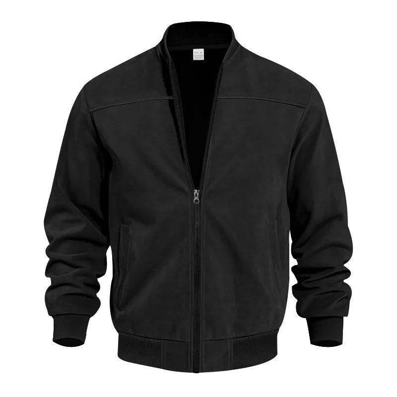 Men's plus size suede zipper jacket in Army Green, shown with regular sleeves and a casual fit.