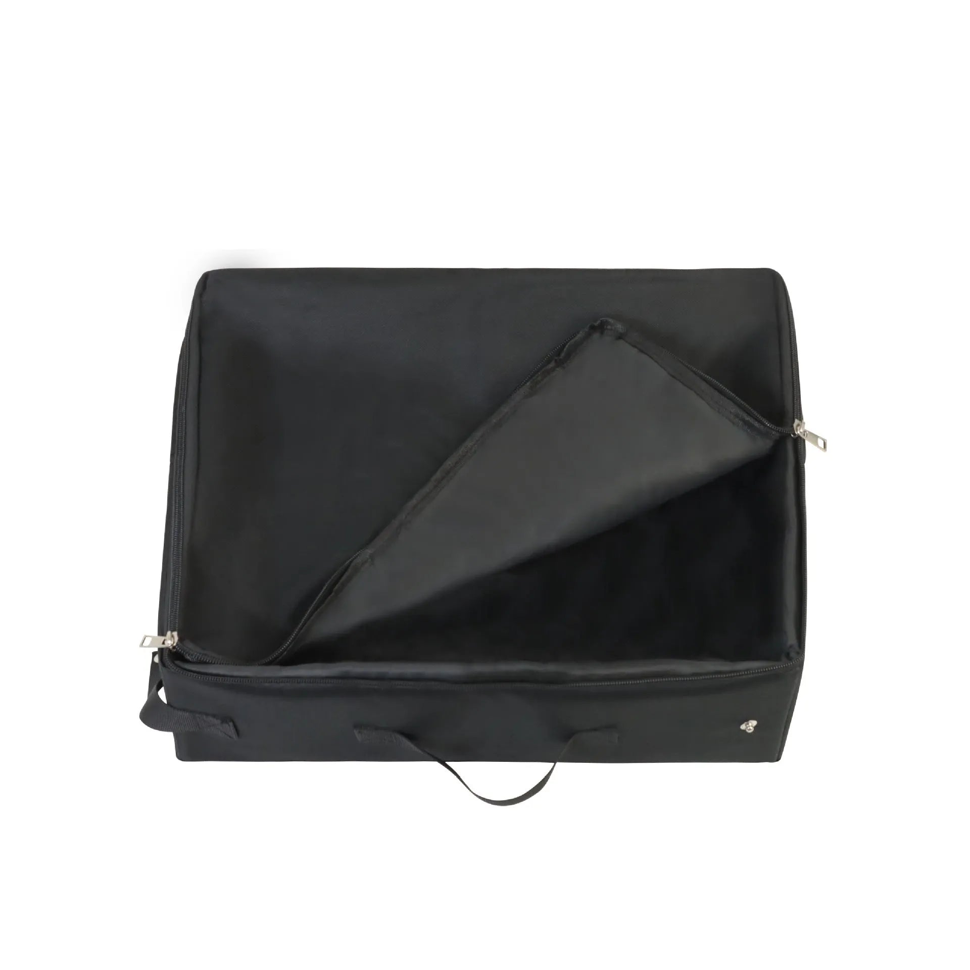 Black 600D Oxford cloth folding cat litter box open on floor showing 40x30x15cm size