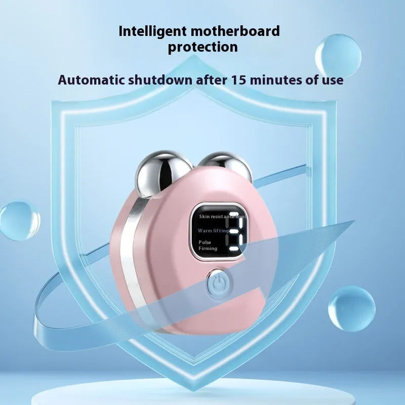 Portable micro current double-roller facial massage instrument with hot compress function in light blue